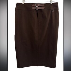 Lauren Ralph Lauren Skirt - brown equestrian style double buckle midi pencil